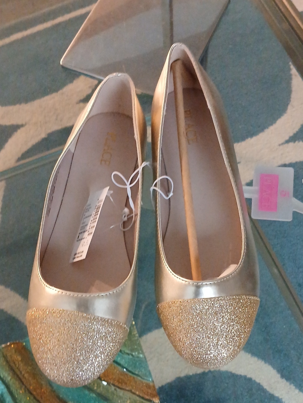 The Children's Place Gold Glitter Cap Toe Ballet Flats